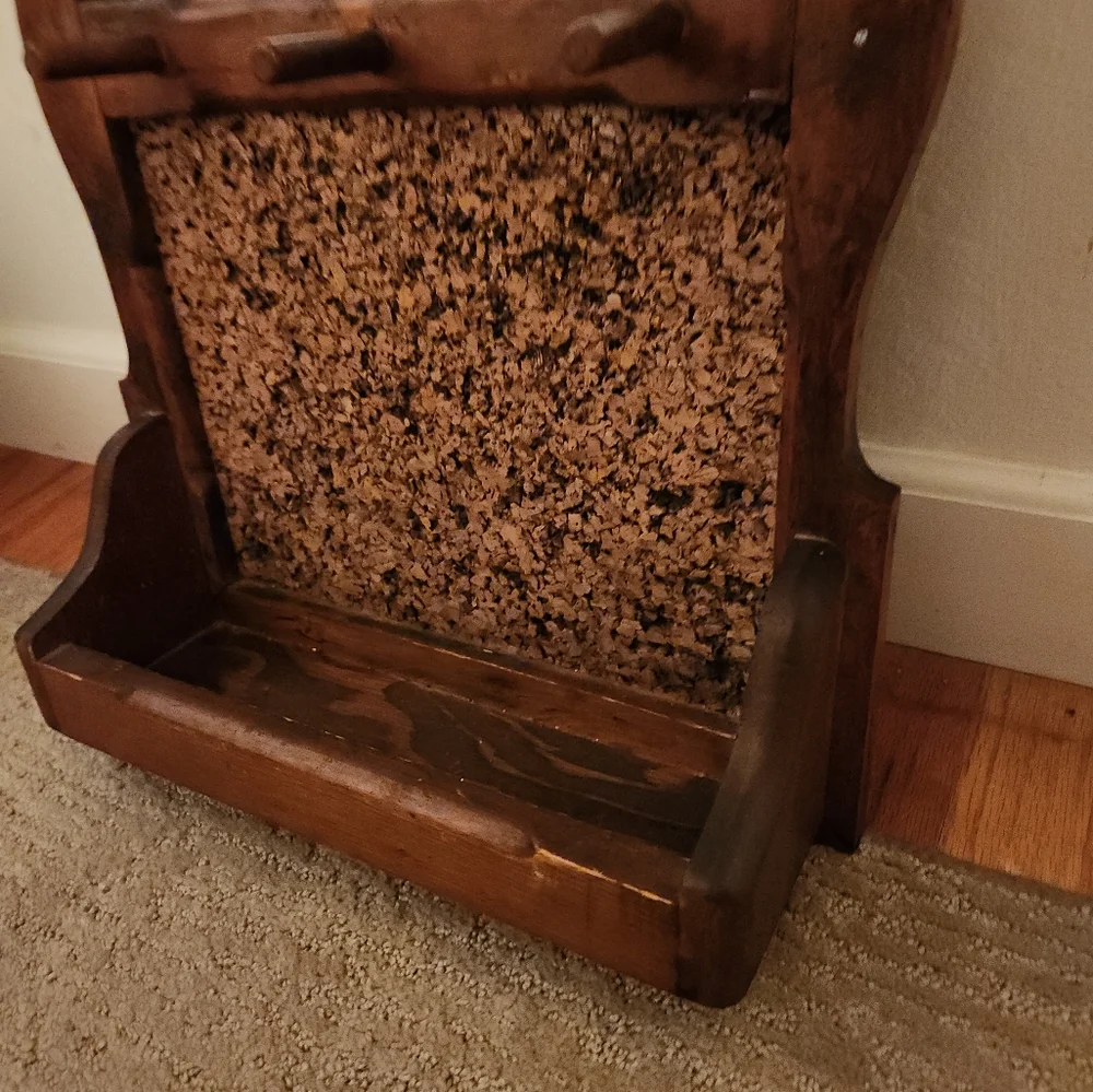 🔨Vintage 1950's Wooden Mirrored Wall Cork Board Rack Shelf Handmade 🔨